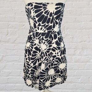 J. Crew Strapless Dress in Navy and White Floral